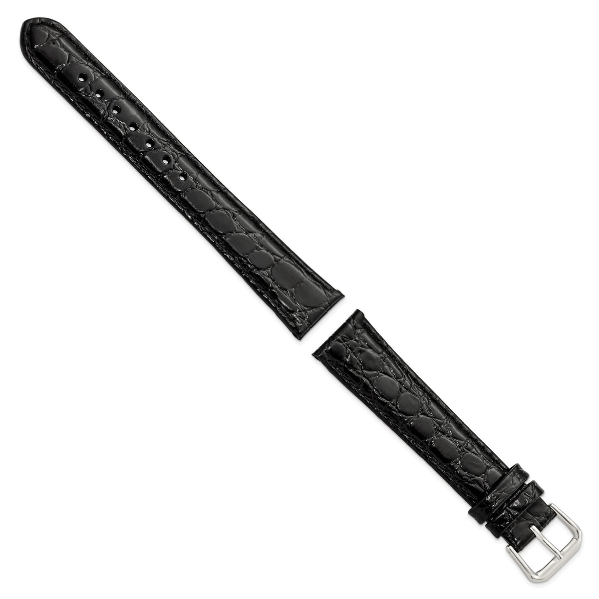 Black Alligator-Grain Leather Watch Band in Silver-Tone, 18mm - Sophia Jewelers