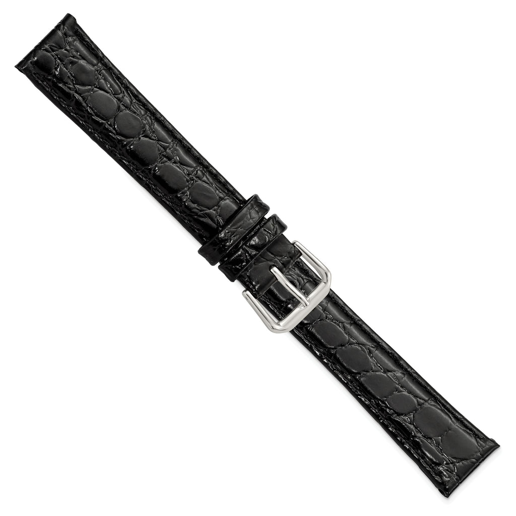 Black Alligator-Grain Leather Watch Band in Silver-Tone, 18mm - Sophia Jewelers