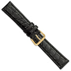 DeBeer 18mm Short Black Alligator Grain Leather with Gold-tone Buckle 6.75 inch Watch Band