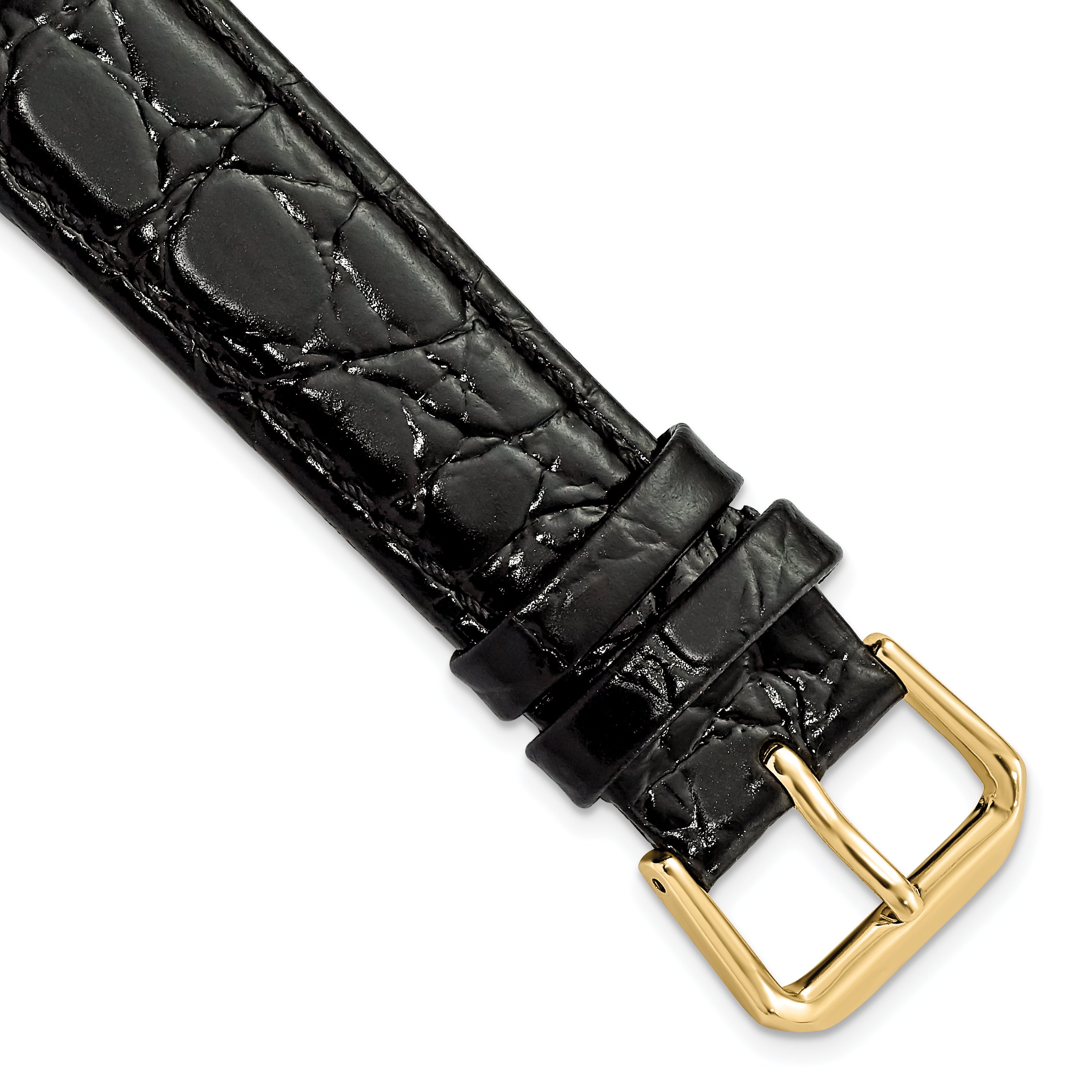 18mm Short Black Alligator Grain Leather with Gold-tone Buckle 6.75 inch Watch Band