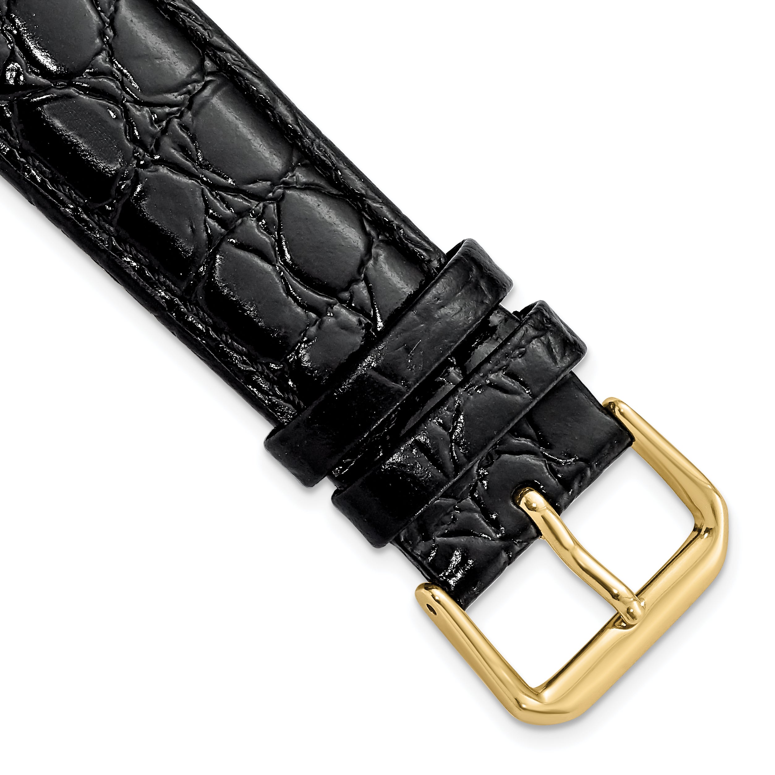 20mm Short Black Alligator Grain Leather with Gold-tone Buckle 6.75 inch Watch Band
