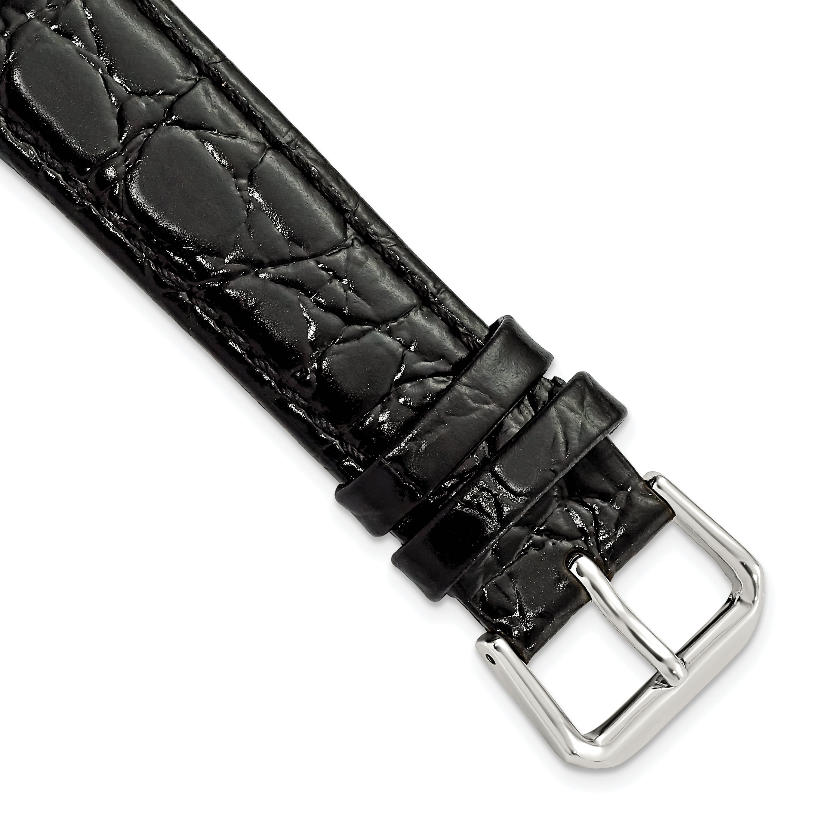 18mm Short Black Alligator Grain Leather with Silver-tone Buckle 6.75 inch Watch Band