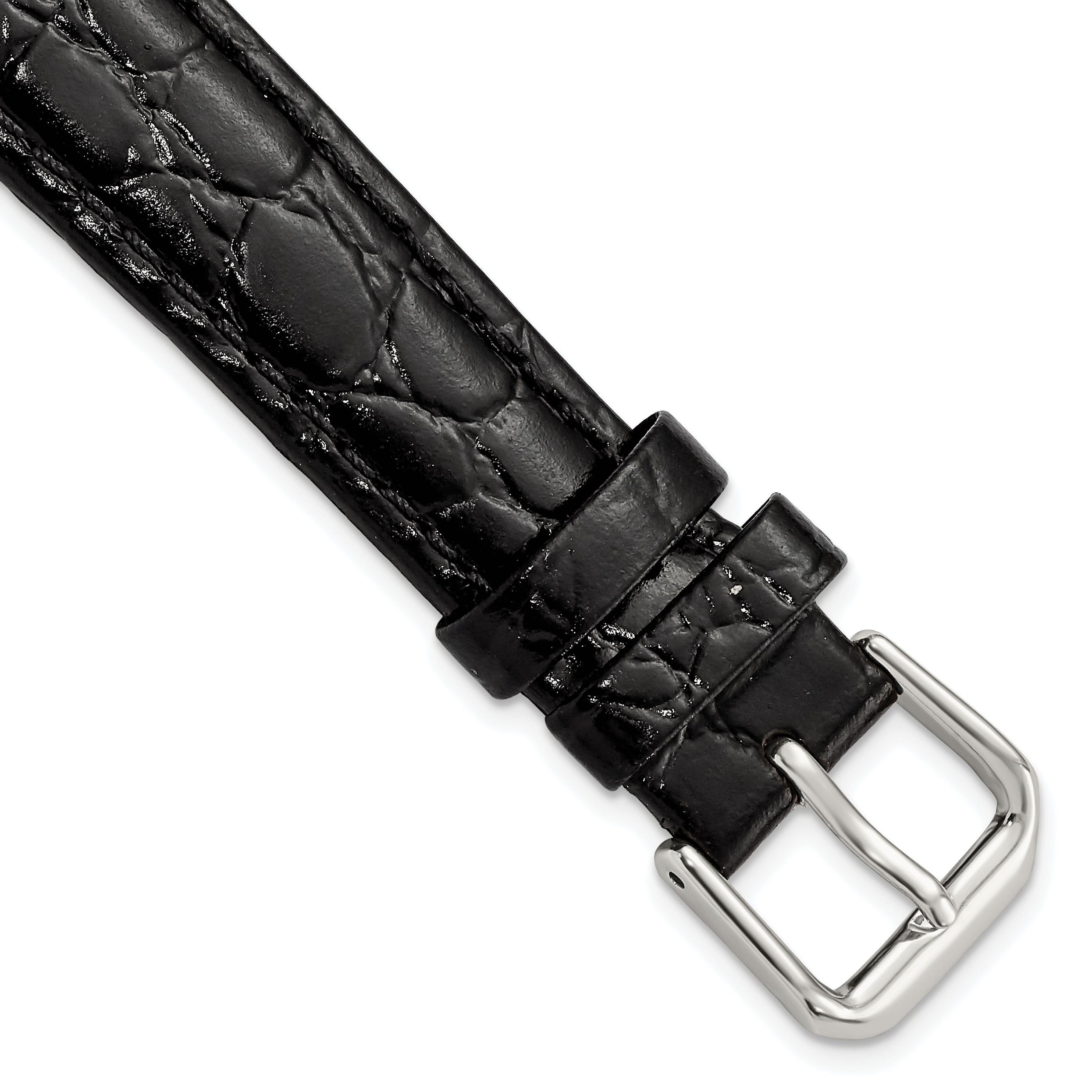 10mm Black Alligator Grain Leather with Silver-tone Buckle 6.75 inch Watch Band