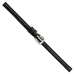 6mm Black Alligator Grain Leather with Silver-tone Buckle 6.75 inch Watch Band