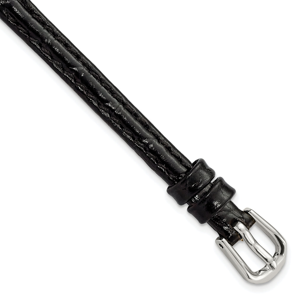 6mm Black Alligator Grain Leather with Silver-tone Buckle 6.75 inch Watch Band