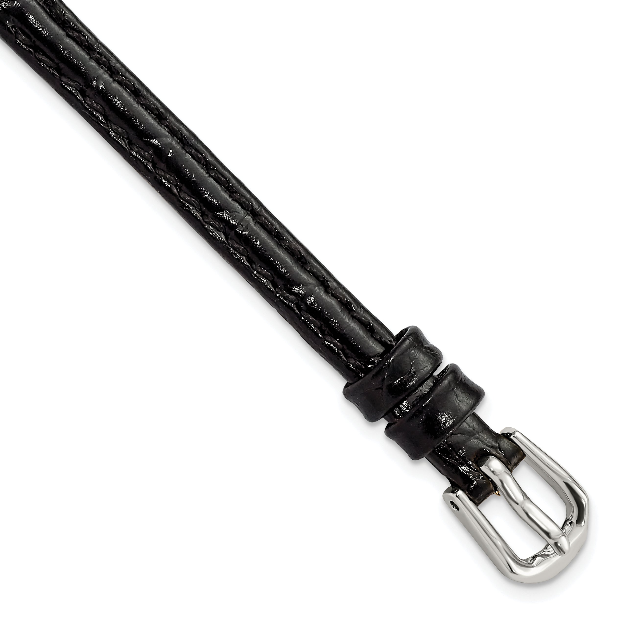 6mm Black Alligator Grain Leather with Silver-tone Buckle 6.75 inch Watch Band