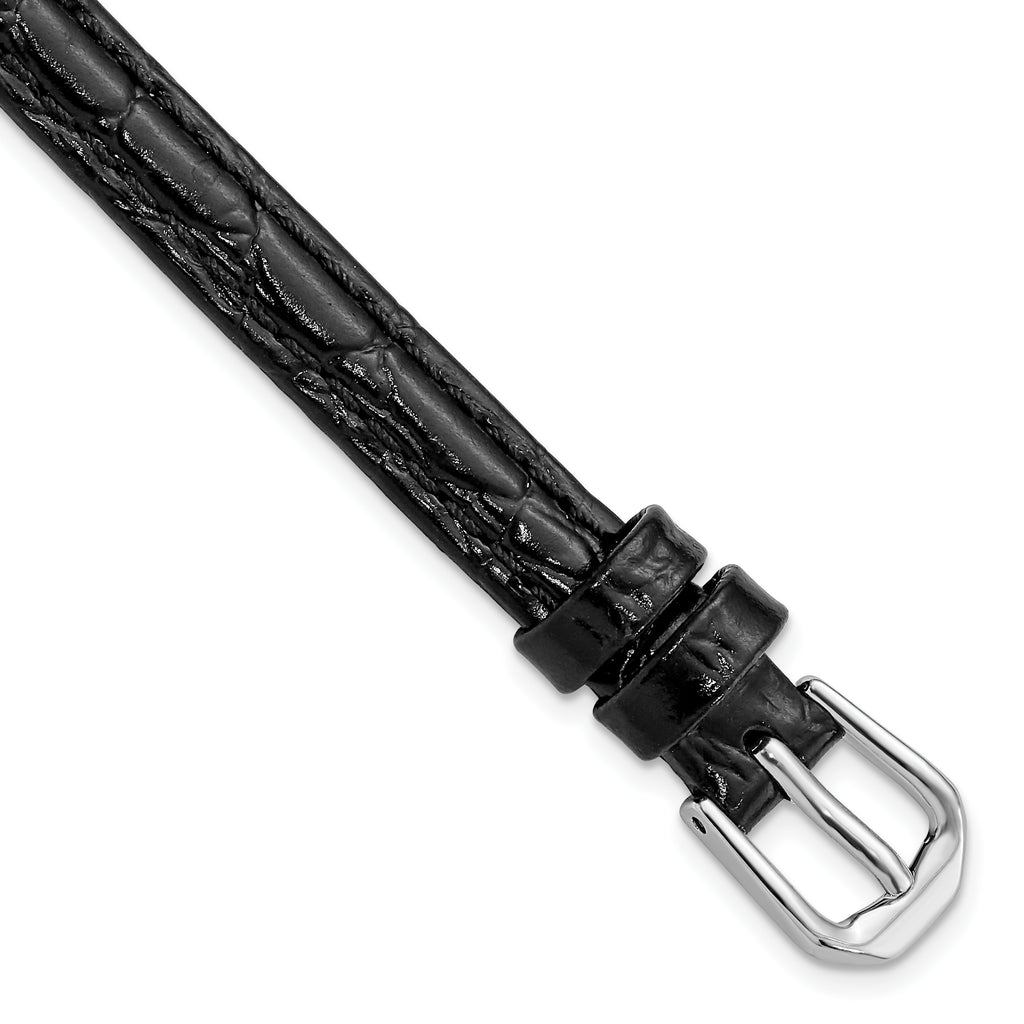 8mm Black Alligator Grain Leather with Silver-tone Buckle 6.75 inch Watch Band