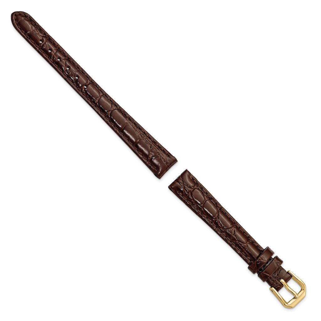 Brown Alligator-Grain Leather Watch Band with Gold-Tone Buckle - Sophia Jewelers