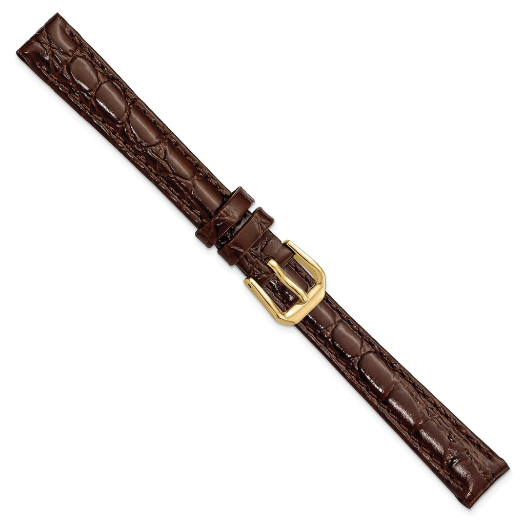 Brown Alligator-Grain Leather Watch Band with Gold-Tone Buckle - Sophia Jewelers