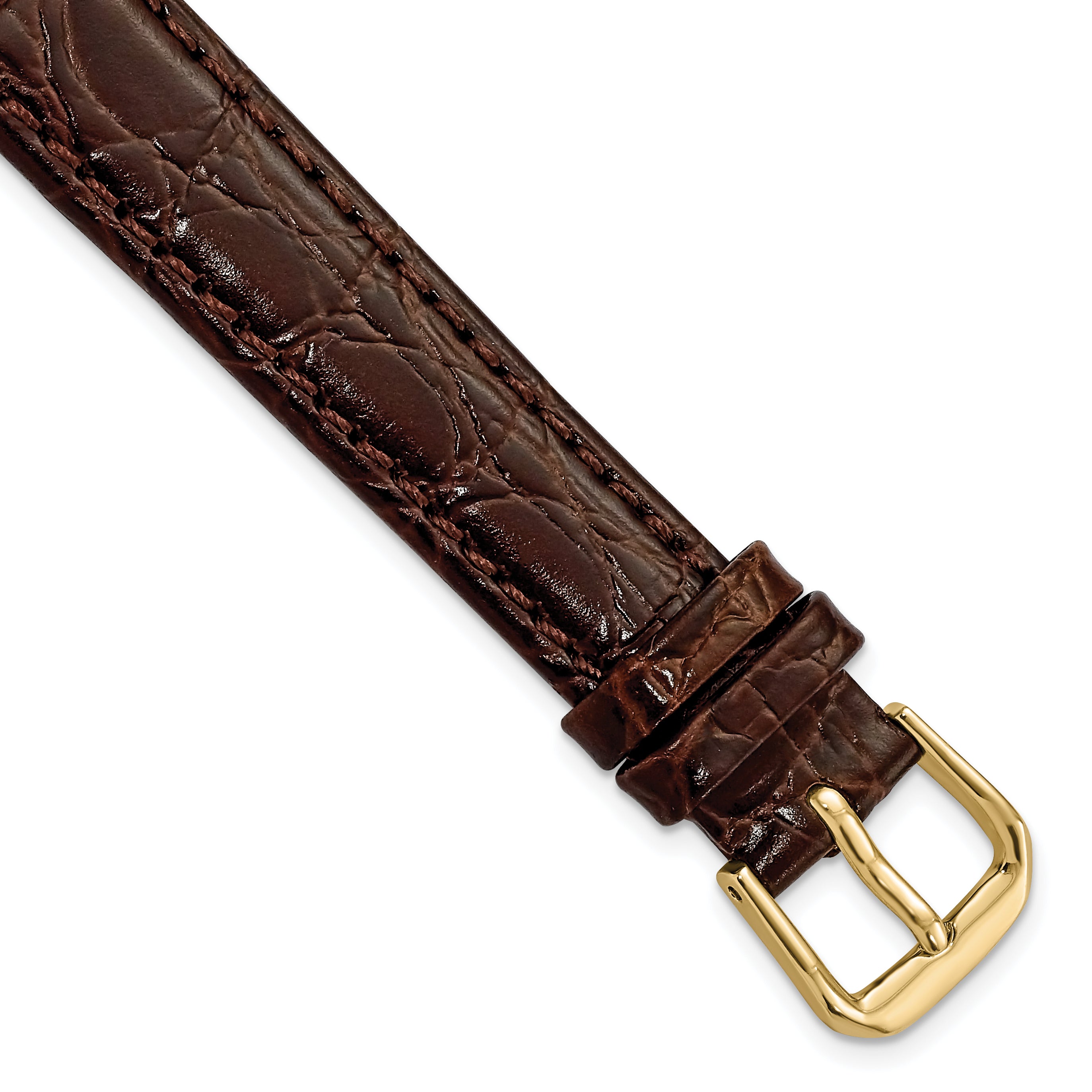 10mm Dark Brown Alligator Grain Leather with Gold-tone Buckle 6.75 inch Watch Band