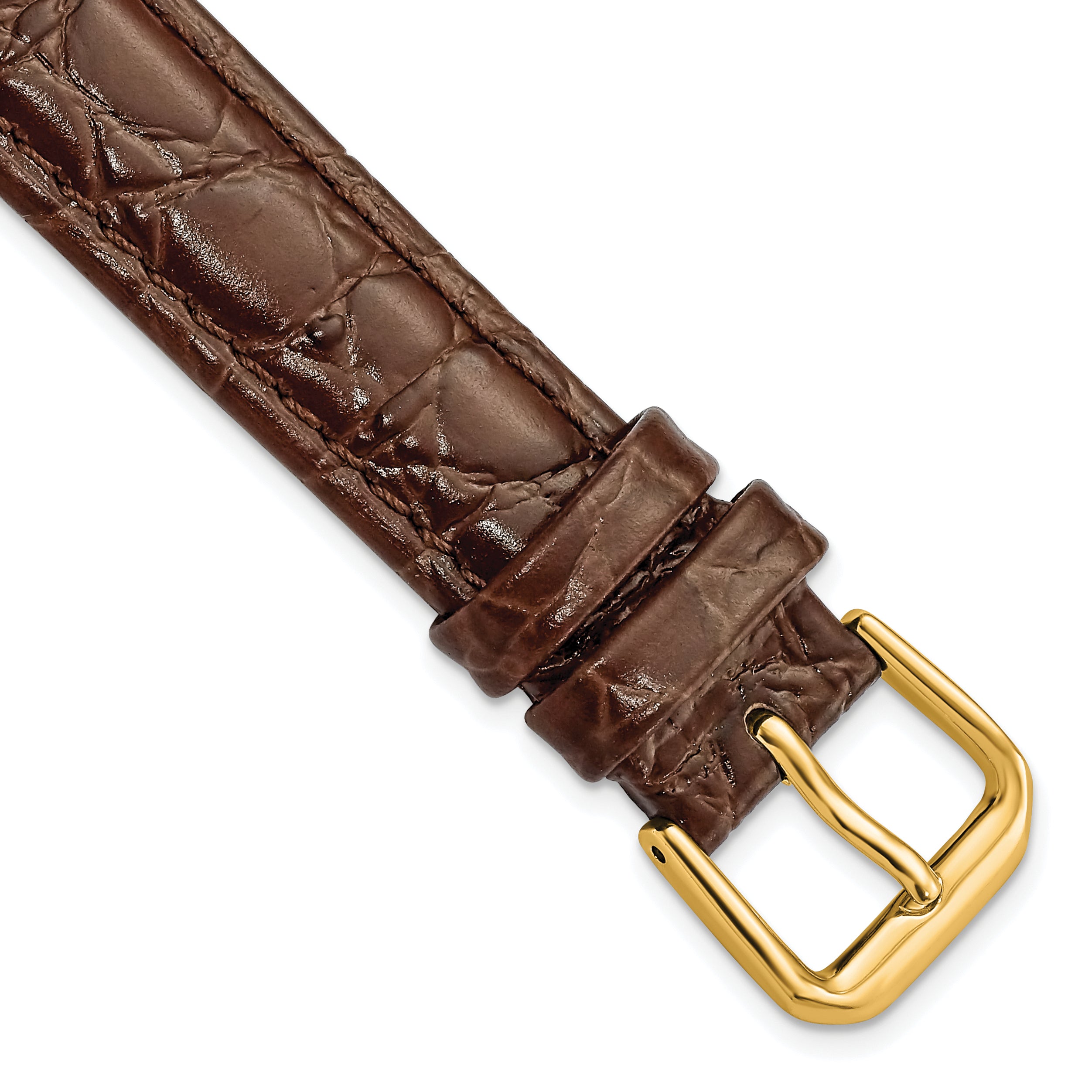 10mm Dark Brown Alligator Grain Leather with Gold-tone Buckle 6.75 inch Watch Band
