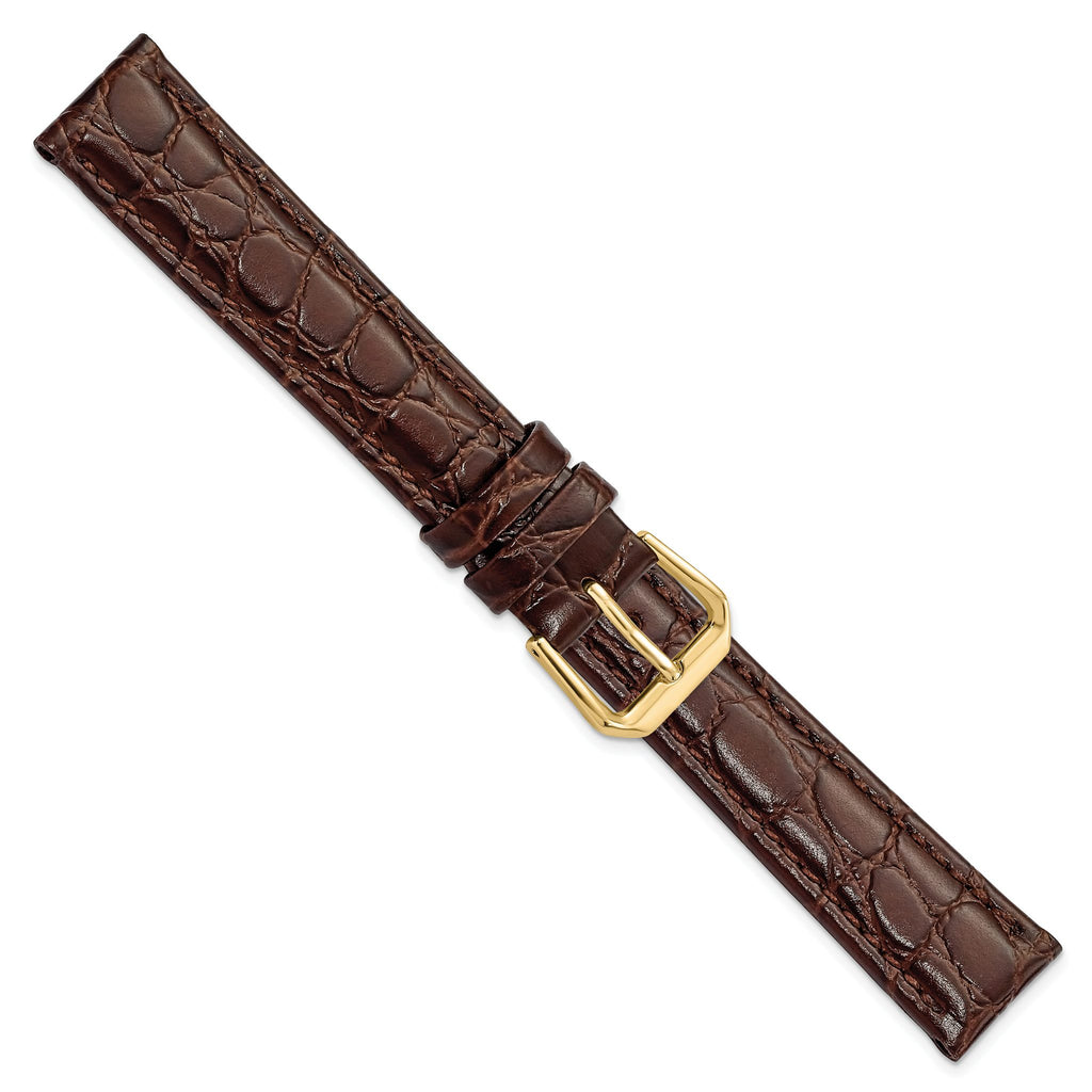 Brown Alligator-Grain Leather Watch Band with Gold-Tone Buckle - Sophia Jewelers