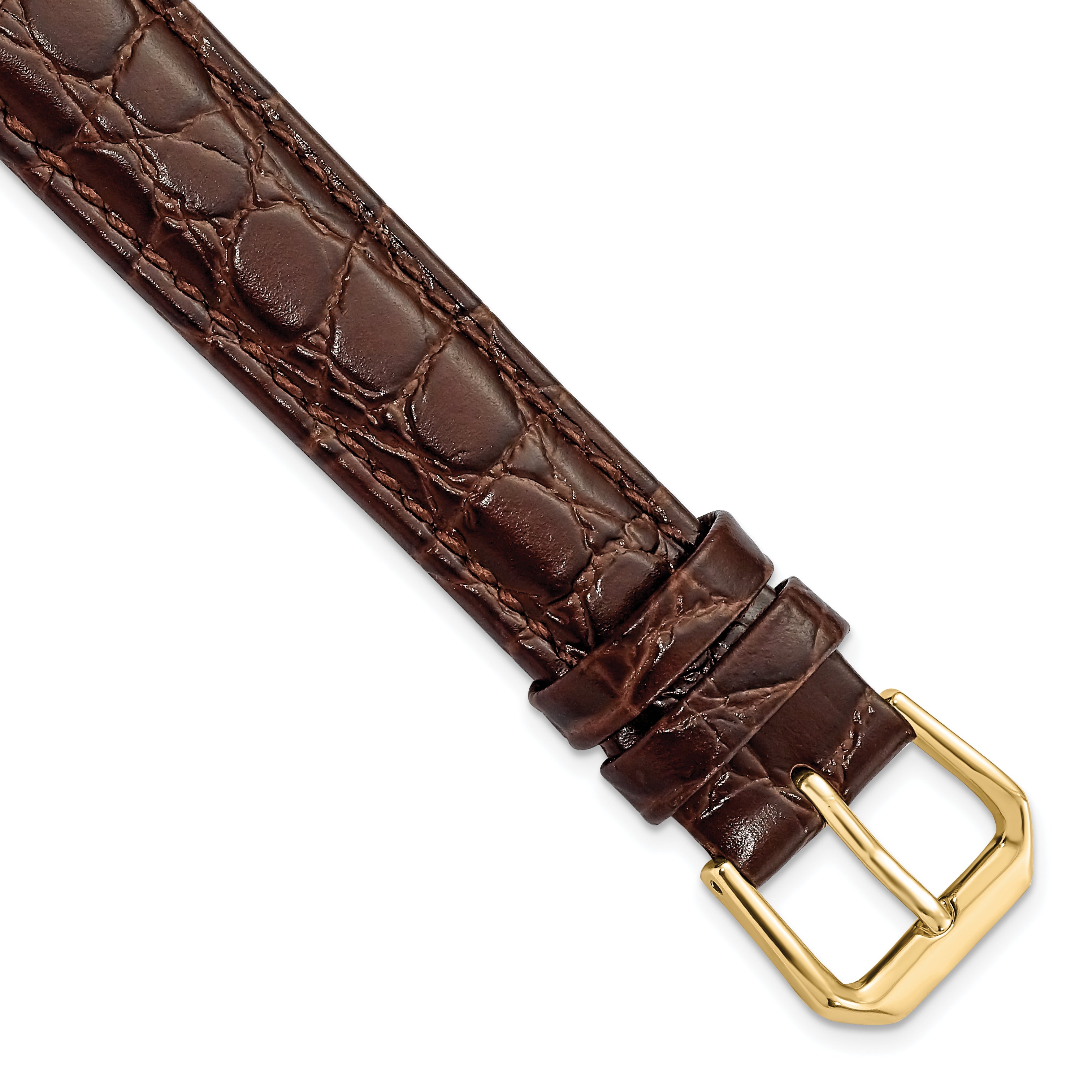 10mm Dark Brown Alligator Grain Leather with Gold-tone Buckle 6.75 inch Watch Band