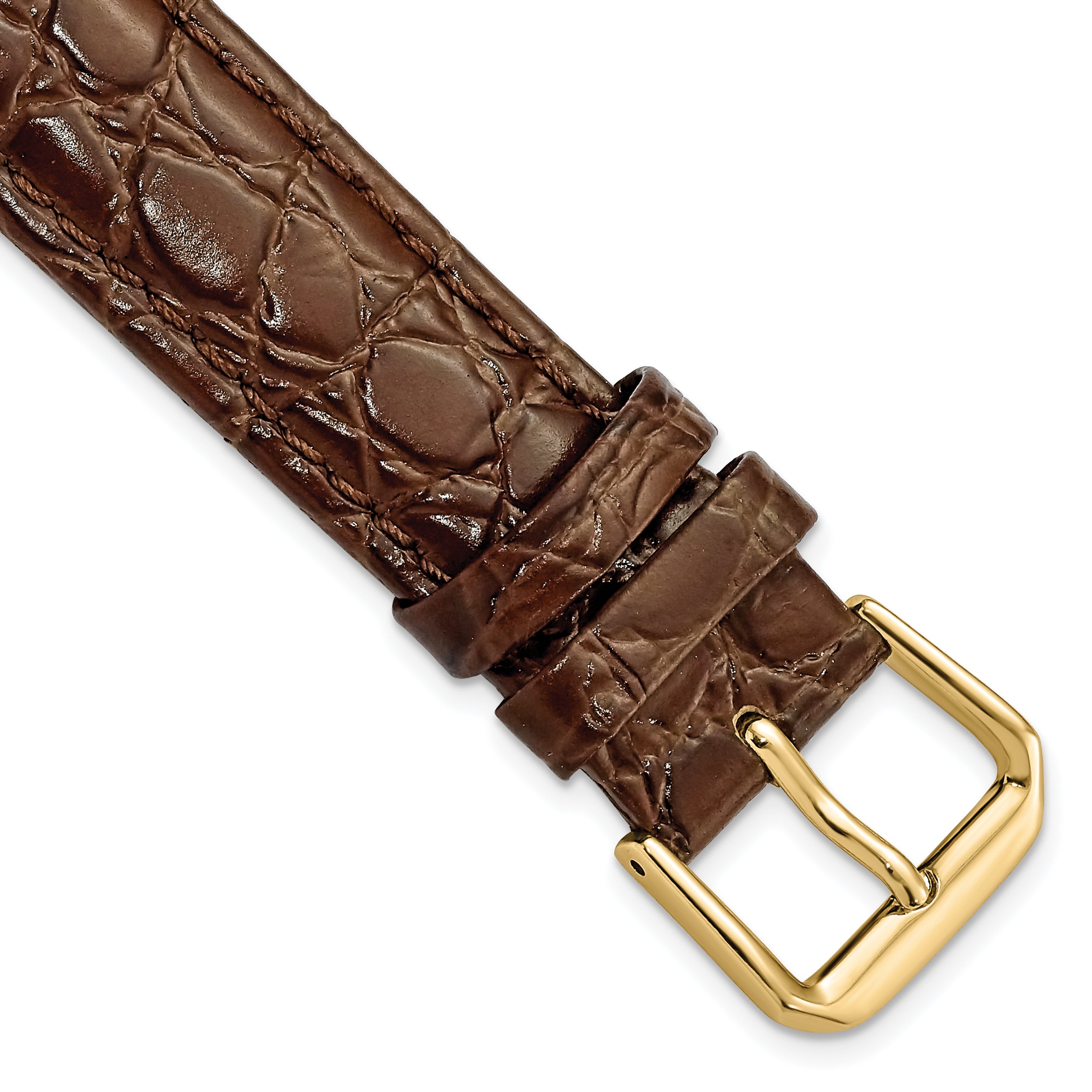 10mm Dark Brown Alligator Grain Leather with Gold-tone Buckle 6.75 inch Watch Band