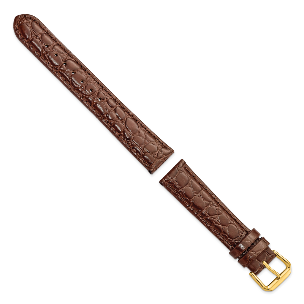Brown Alligator-Grain Leather Watch Band with Gold-Tone Buckle 18mm