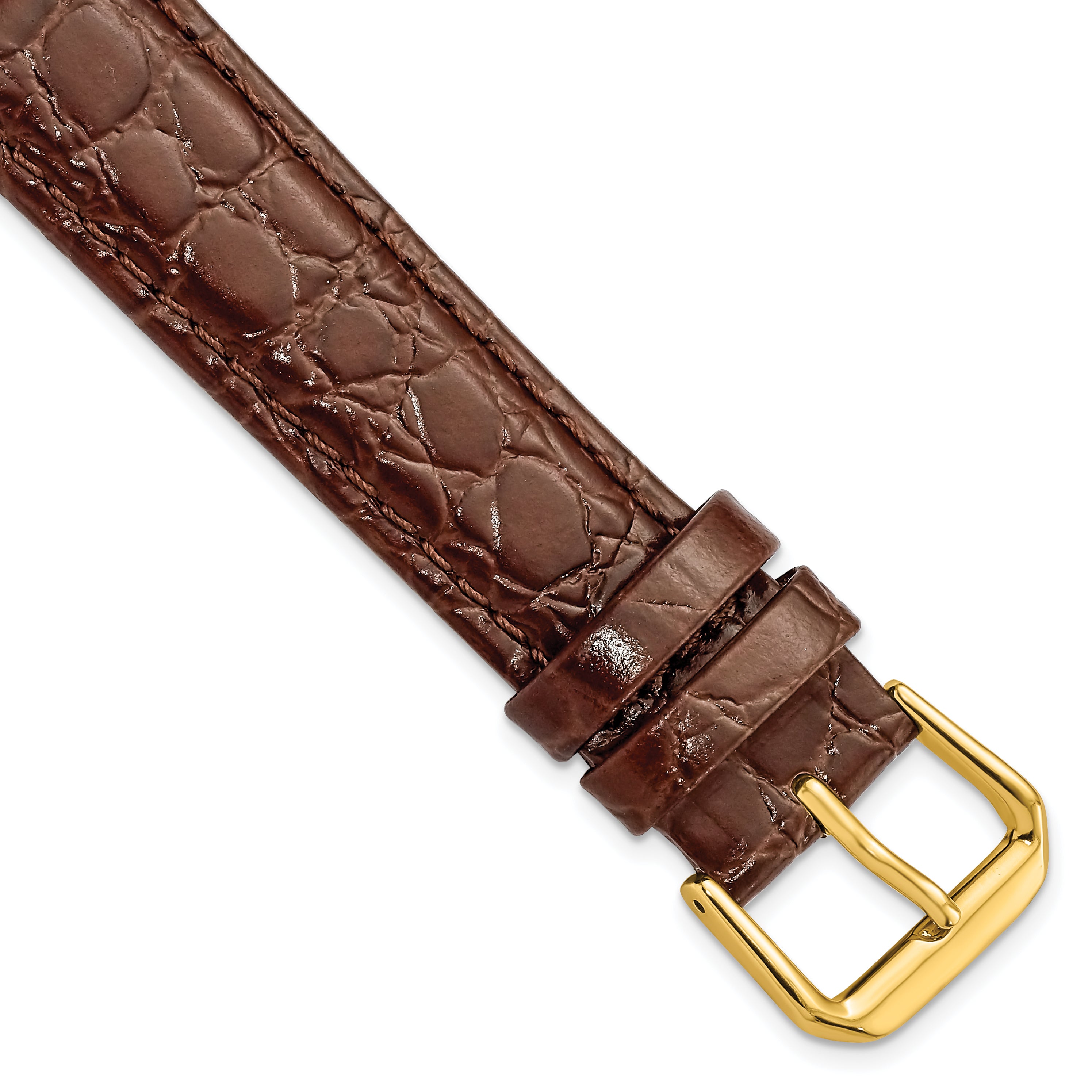 10mm Dark Brown Alligator Grain Leather with Gold-tone Buckle 6.75 inch Watch Band