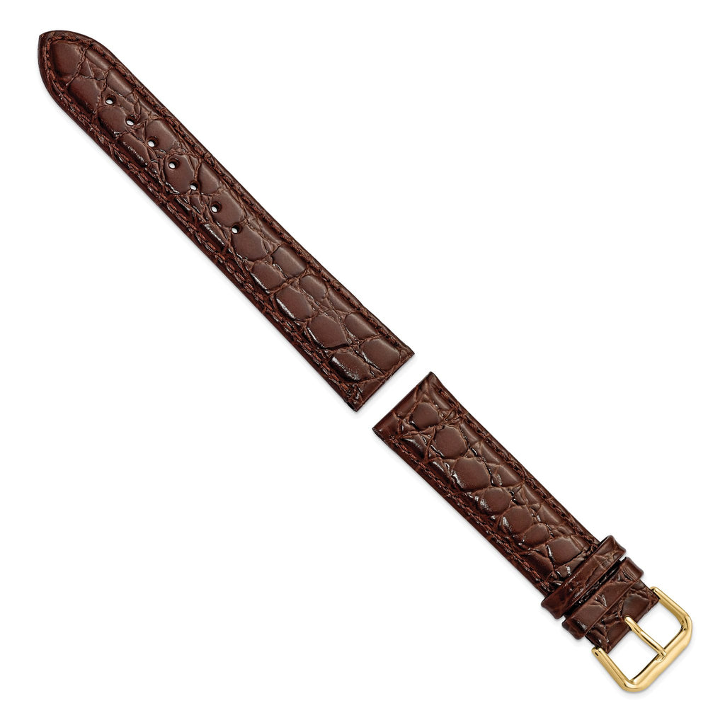 Brown Alligator-Grain Leather Watch Band with Gold-Tone Buckle - Sophia Jewelers