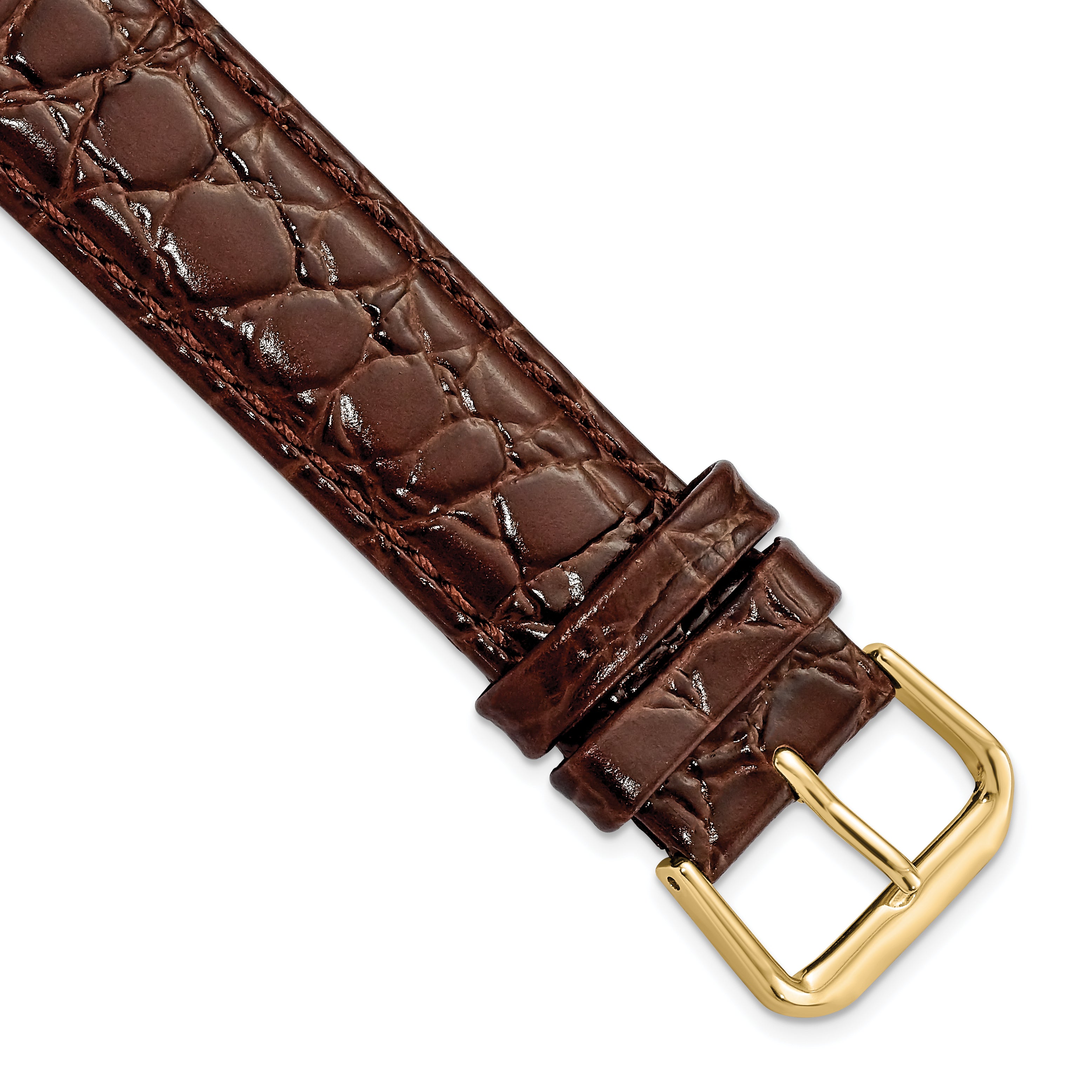 10mm Dark Brown Alligator Grain Leather with Gold-tone Buckle 6.75 inch Watch Band
