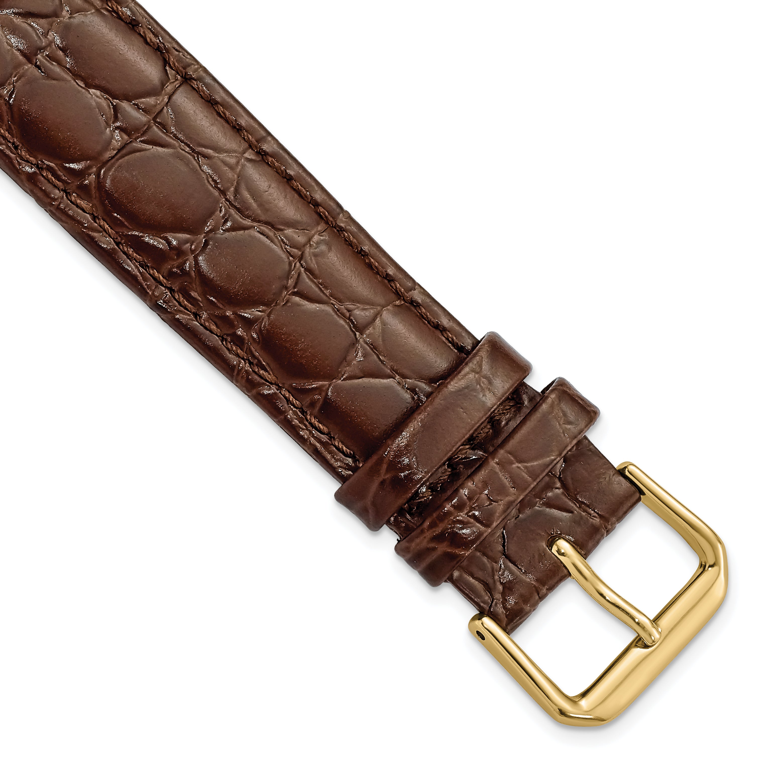 10mm Dark Brown Alligator Grain Leather with Gold-tone Buckle 6.75 inch Watch Band