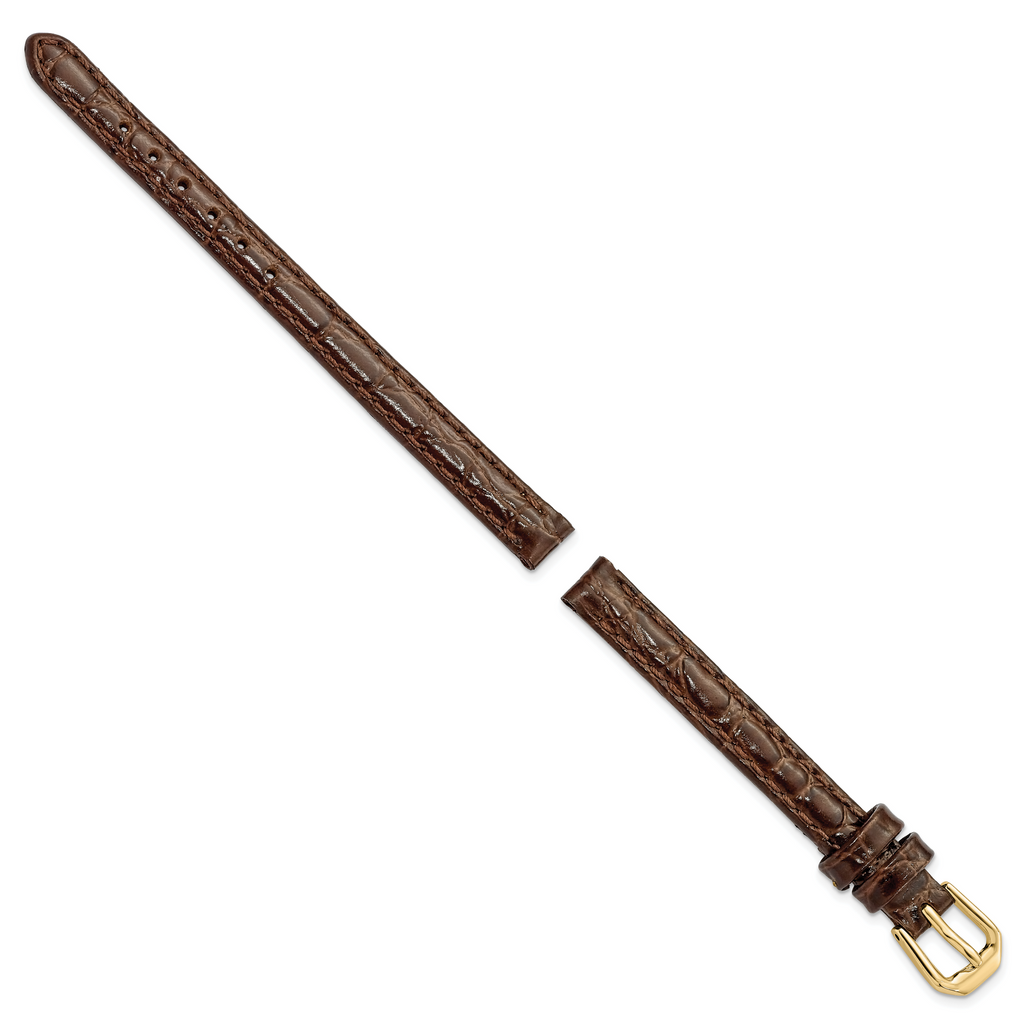 8mm Dark Brown Alligator Grain Leather with Gold-tone Buckle 6.75 inch Watch Band
