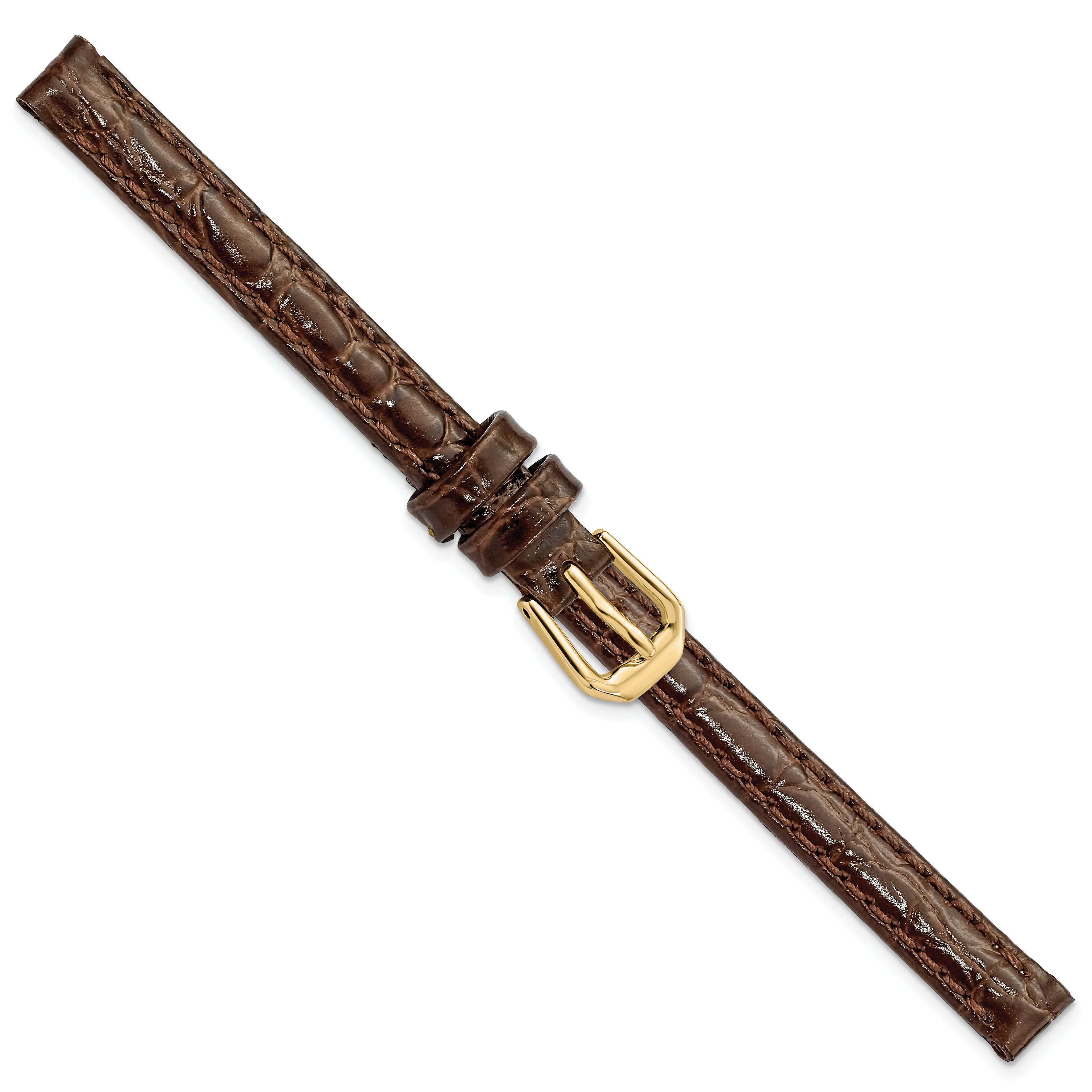 8mm Dark Brown Alligator Grain Leather with Gold-tone Buckle 6.75 inch Watch Band