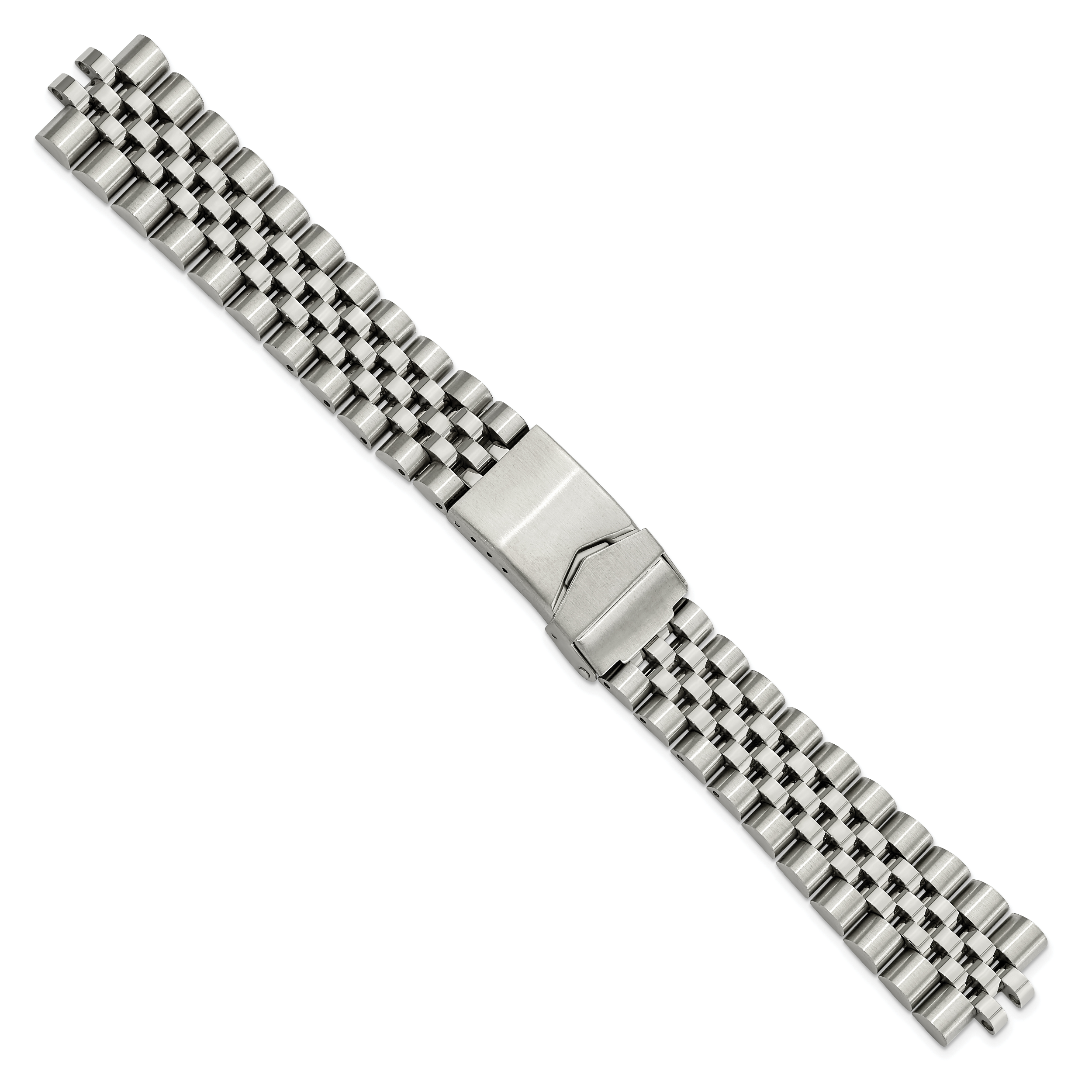 18-22mm Satin and Polished Stainless Steel Jubilee-Style Solid Link with Deployment Buckle 7 inch Watch Band