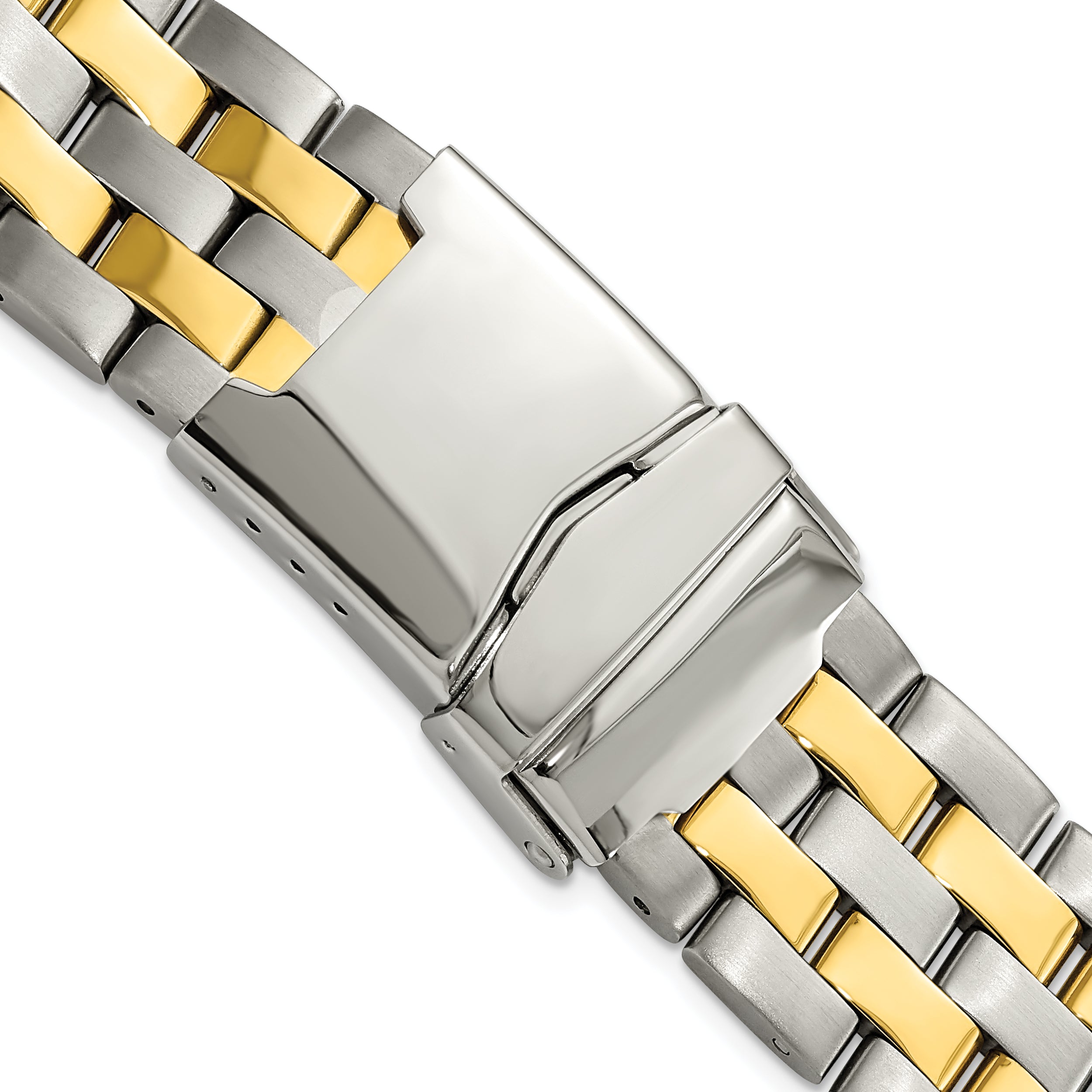 20-22mm Satin and Polished Two-tone Stainless Steel Breitling Pilot-Style Solid Links with Deployment Buckle 7.5 inch Watch Band Main image