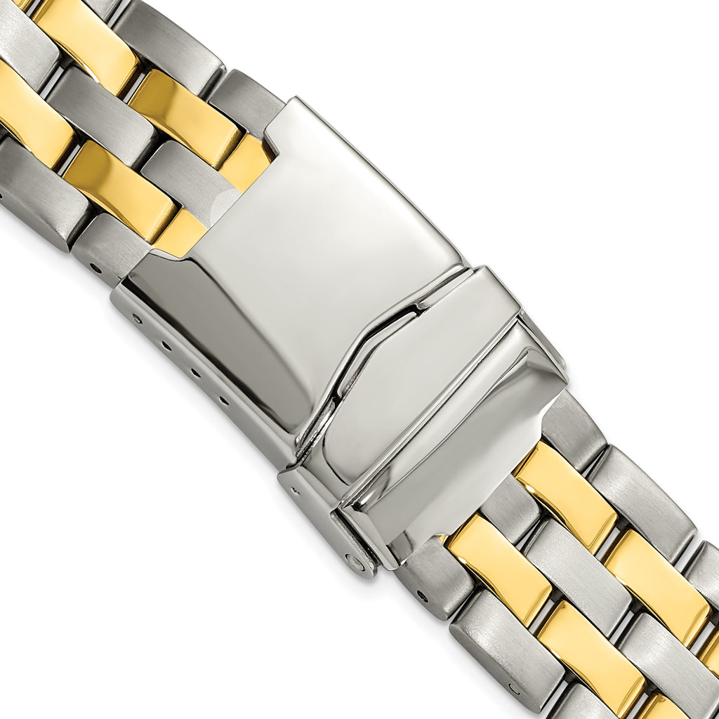 20-22mm Satin and Polished Two-tone Stainless Steel Breitling Pilot-Style Solid Links with Deployment Buckle 7.5 inch Watch Band