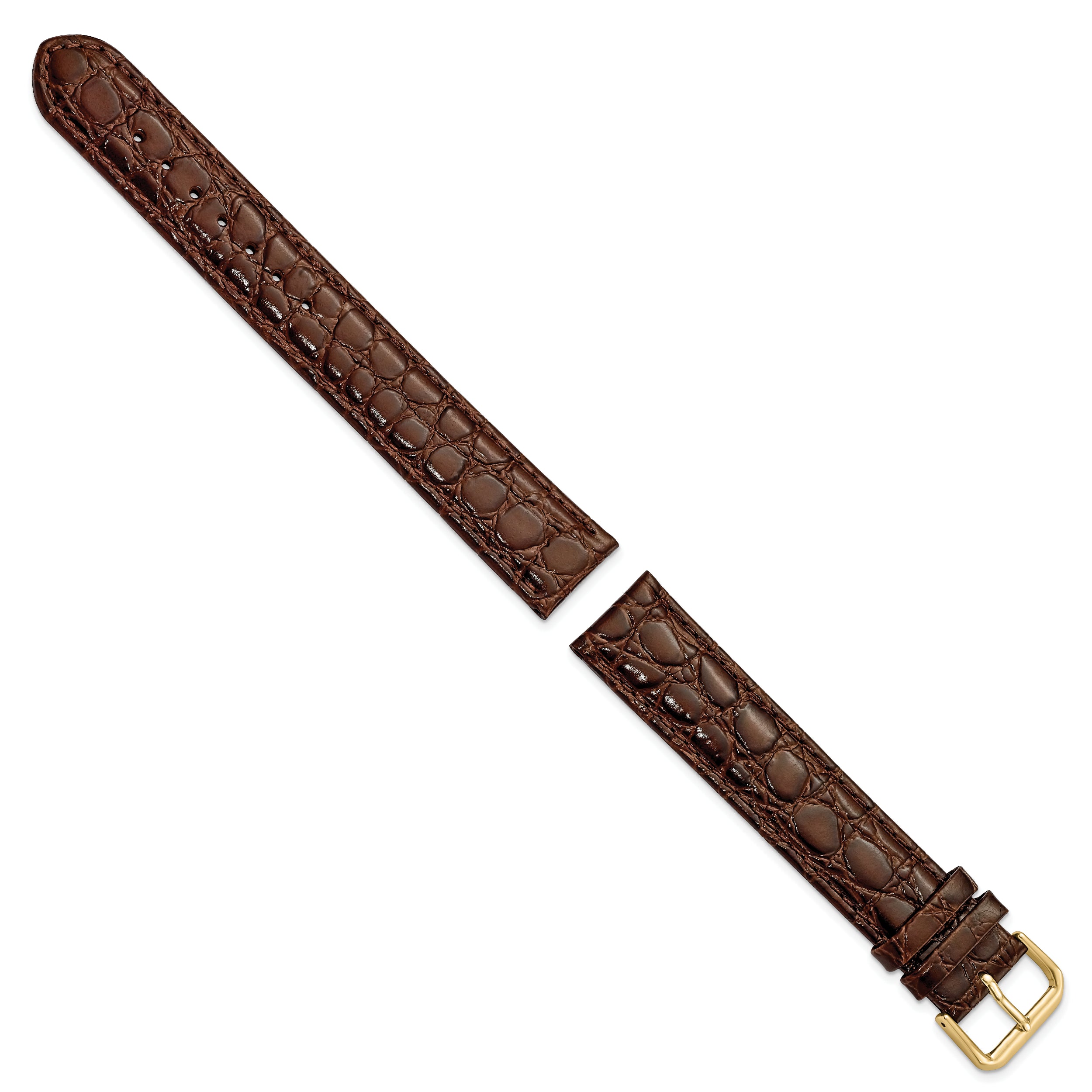 19mm Extra Long Brown Alligator Grain Leather with Gold-tone Buckle 9.5 inch Watch Band