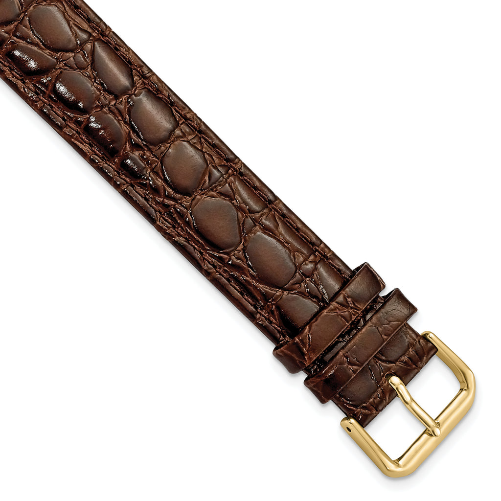 16mm Extra Long Brown Alligator Grain Leather with Gold-tone Buckle 9.5 inch Watch Band