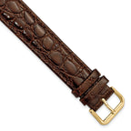 16mm Extra Long Brown Alligator Grain Leather with Gold-tone Buckle 9.5 inch Watch Band