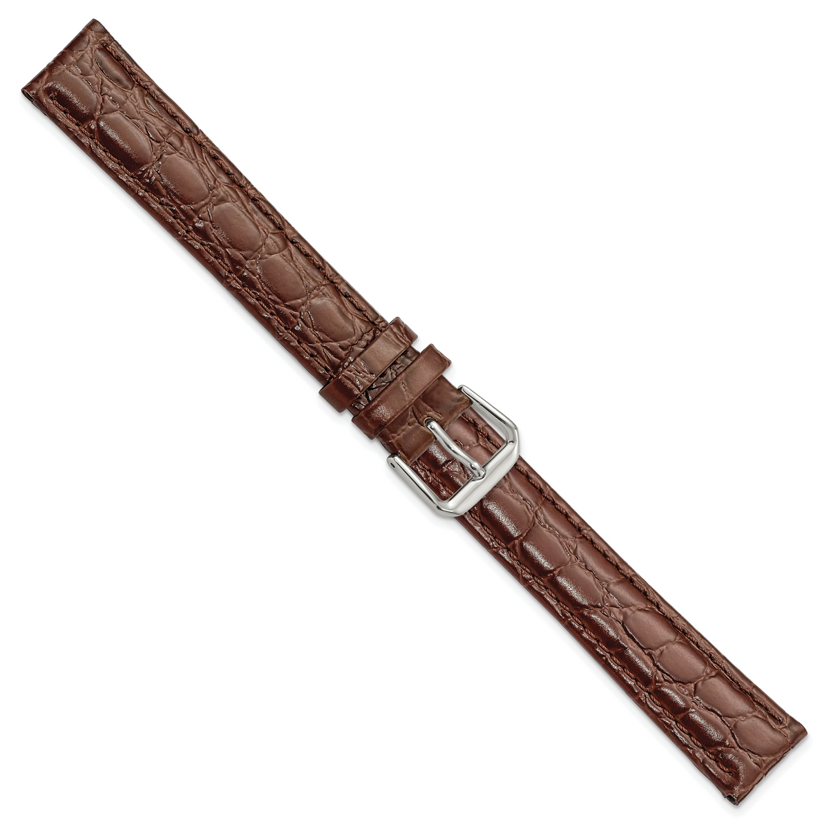 DeBeer 18mm Extra Long Brown Alligator Grain Leather with Silver-tone Buckle 9.5 inch Watch Band