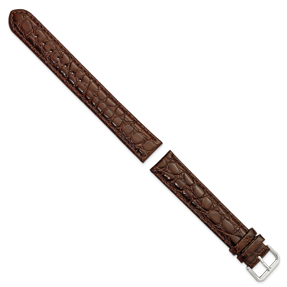 DeBeer 19mm Extra Long Brown Alligator Grain Leather with Silver-tone Buckle 9.5 inch Watch Band