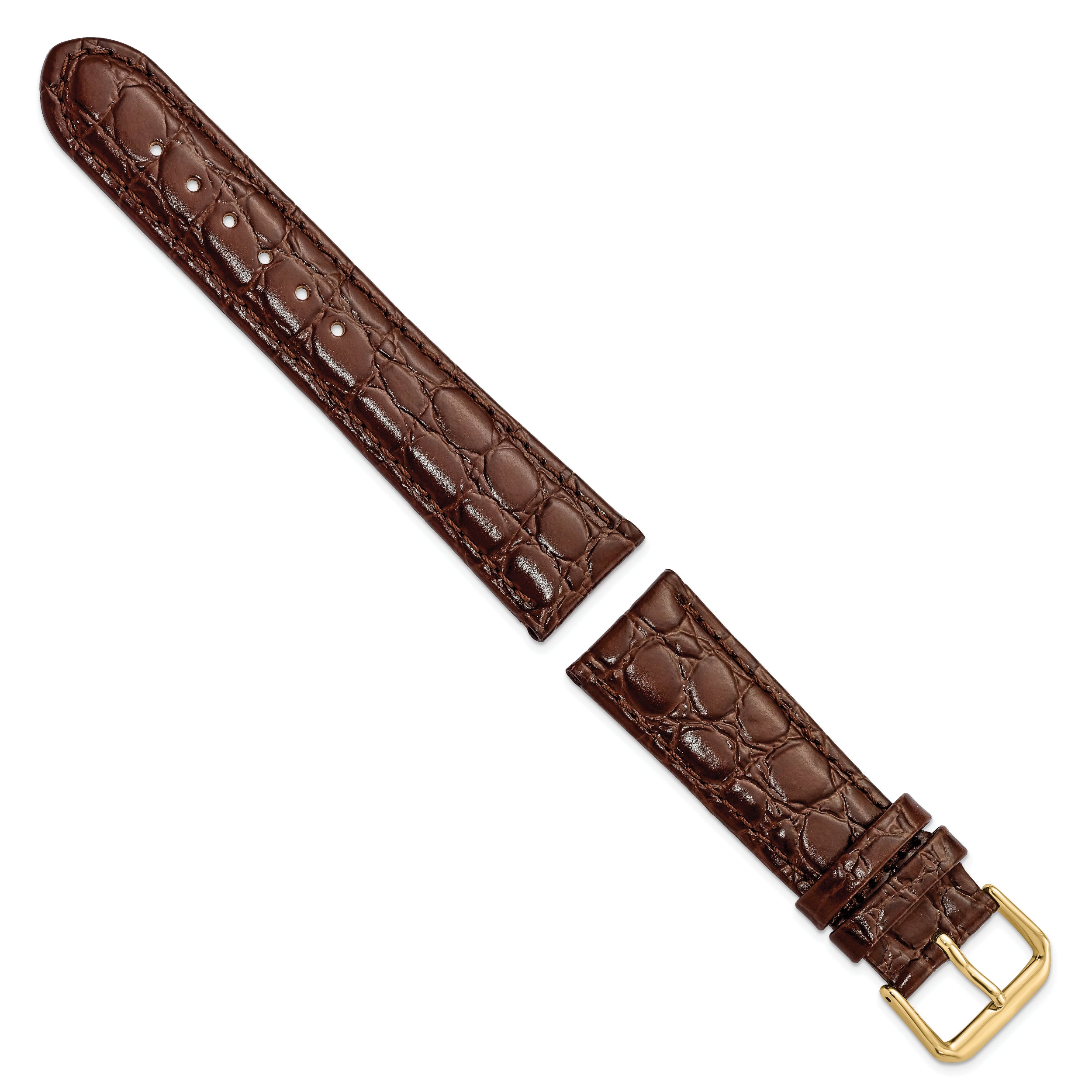 20mm Short Brown Alligator Grain Leather with Gold-tone Buckle 6.75 inch Watch Band