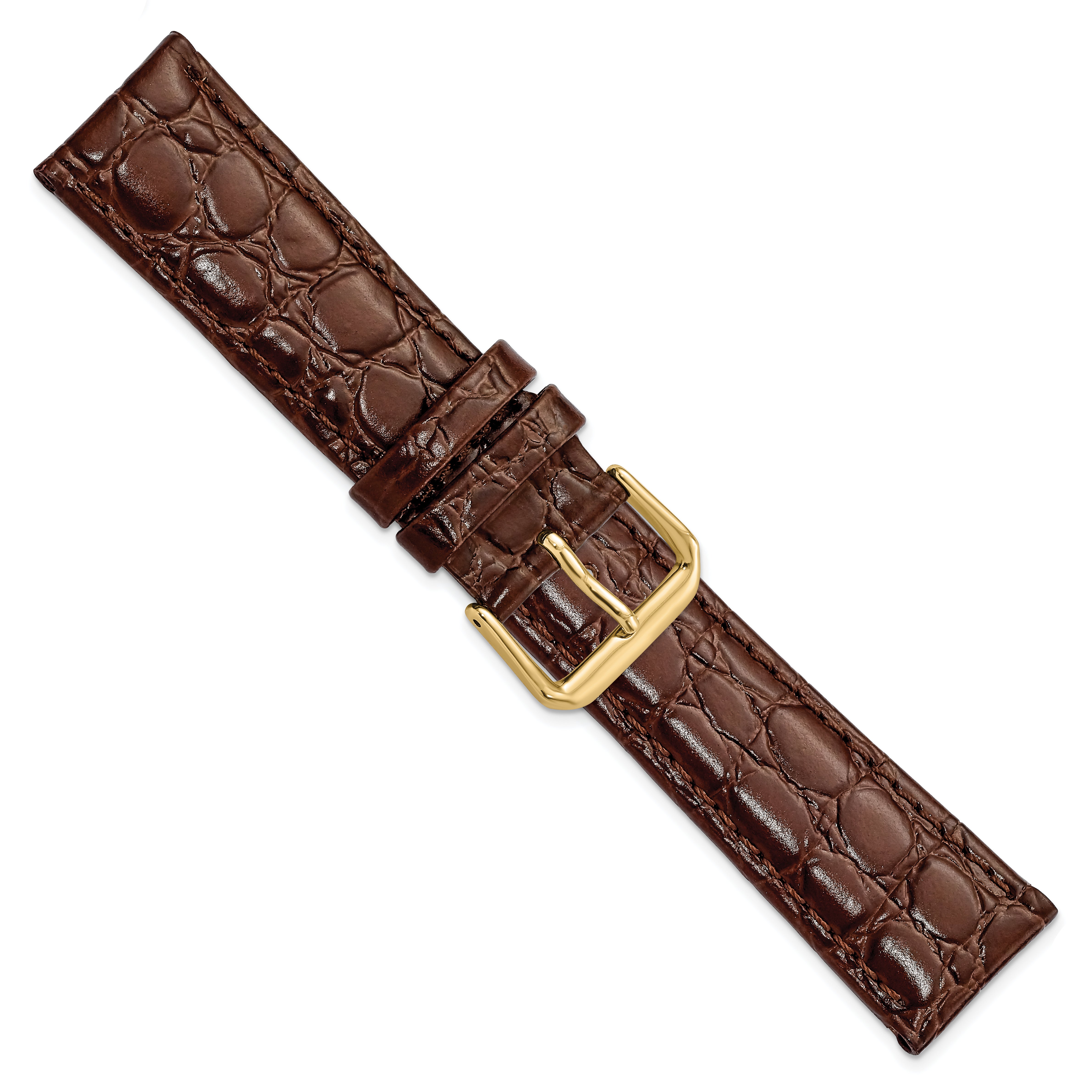 20mm Short Brown Alligator Grain Leather with Gold-tone Buckle 6.75 inch Watch Band