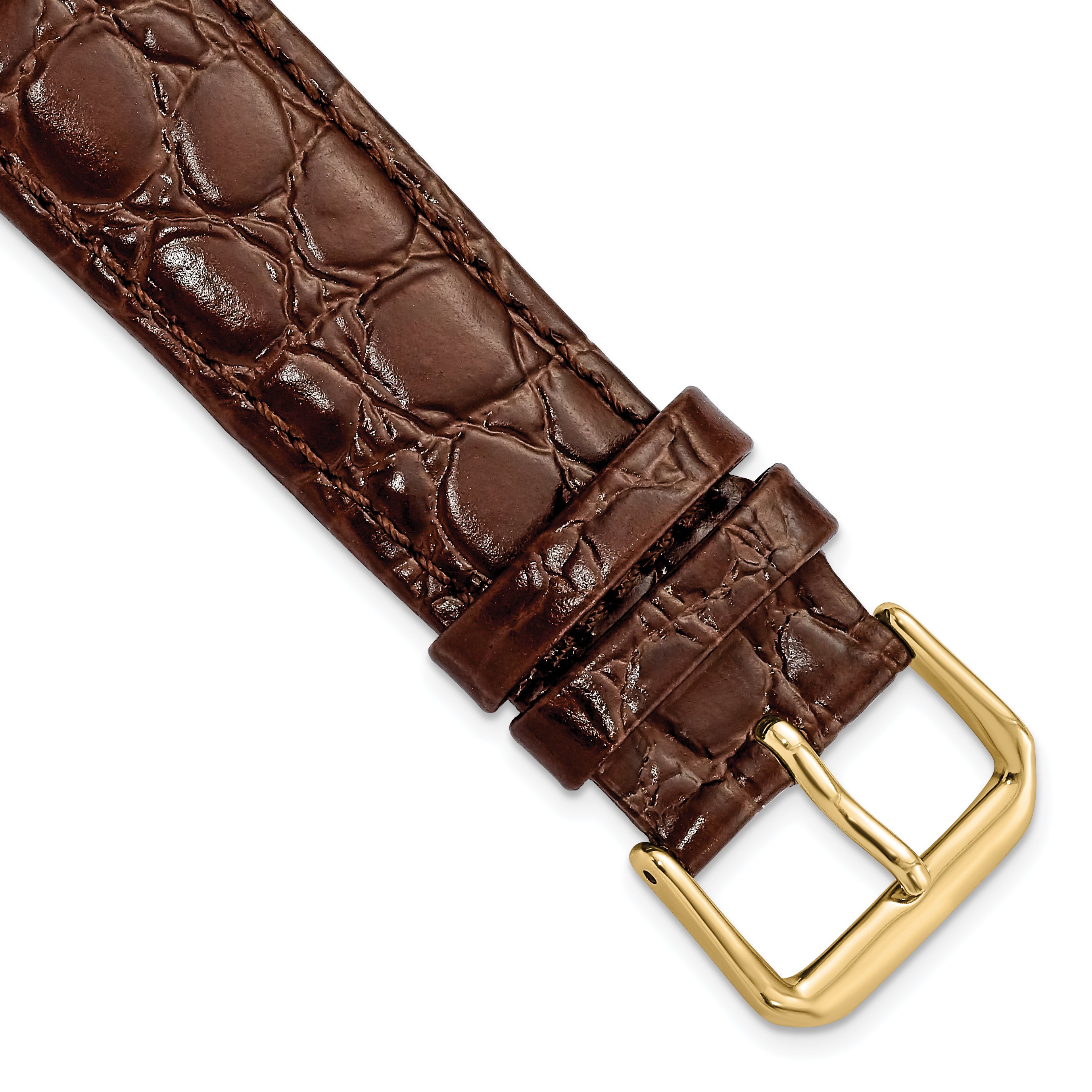 20mm Short Brown Alligator Grain Leather with Gold-tone Buckle 6.75 inch Watch Band
