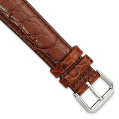 18mm Short Brown Alligator Grain Leather with Silver-tone Buckle 6.75 inch Watch Band