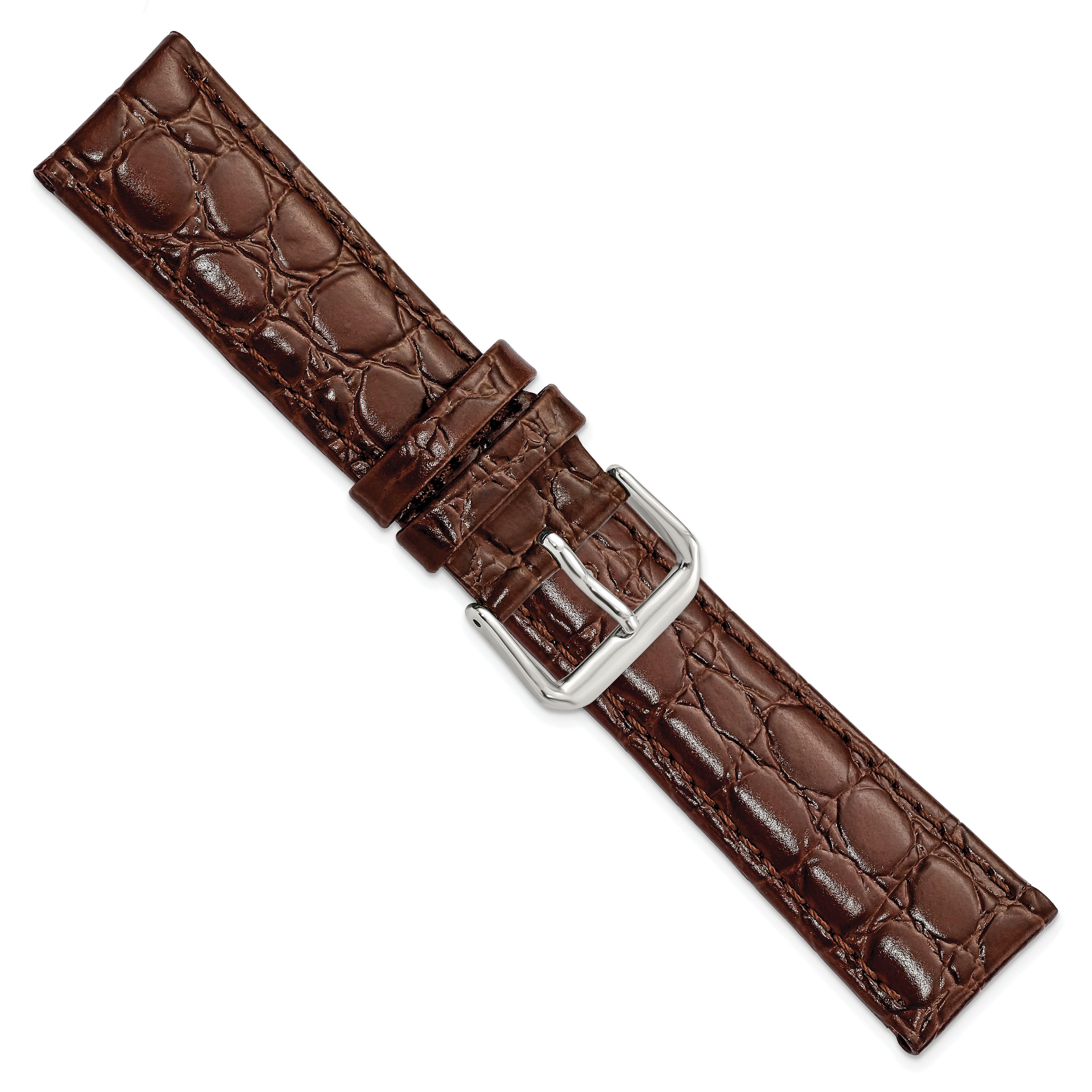 20mm Short Brown Alligator Grain Leather with Silver-tone Buckle 6.75 inch Watch Band