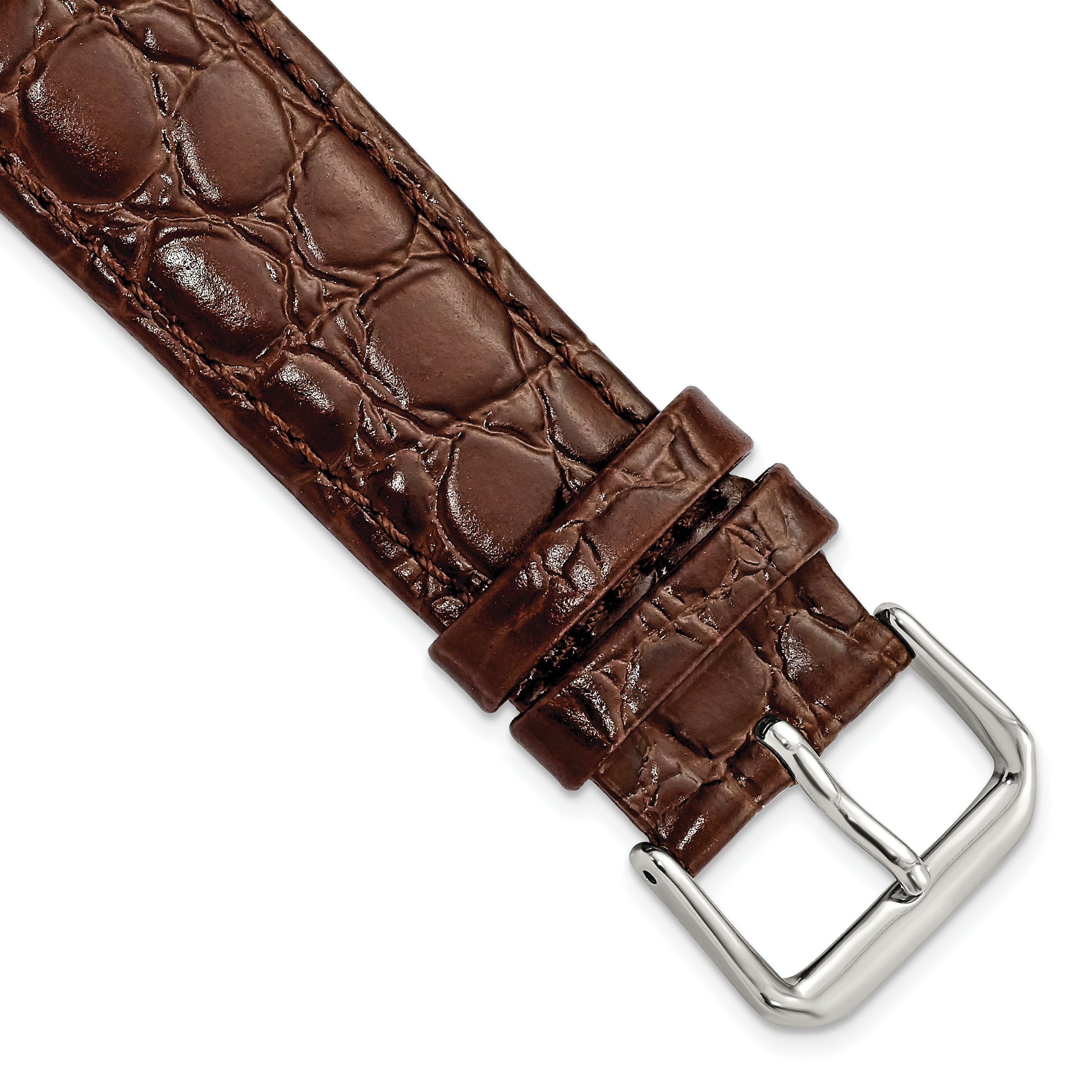 20mm Short Brown Alligator Grain Leather with Silver-tone Buckle 6.75 inch Watch Band
