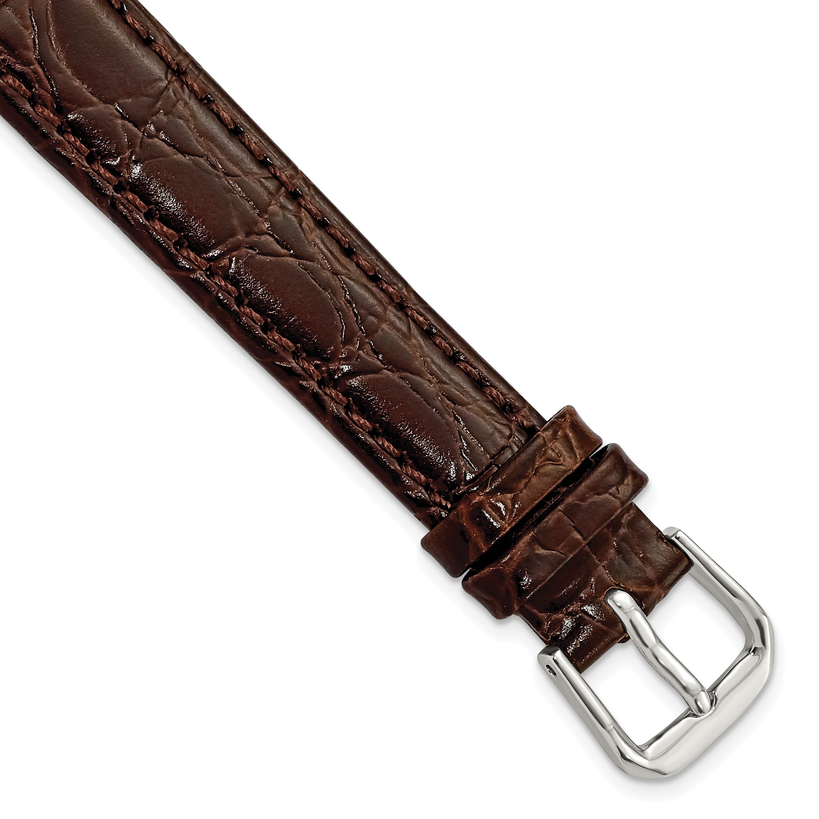 10mm Brown Alligator Grain Leather with Silver-tone Buckle 6.75 inch Watch Band