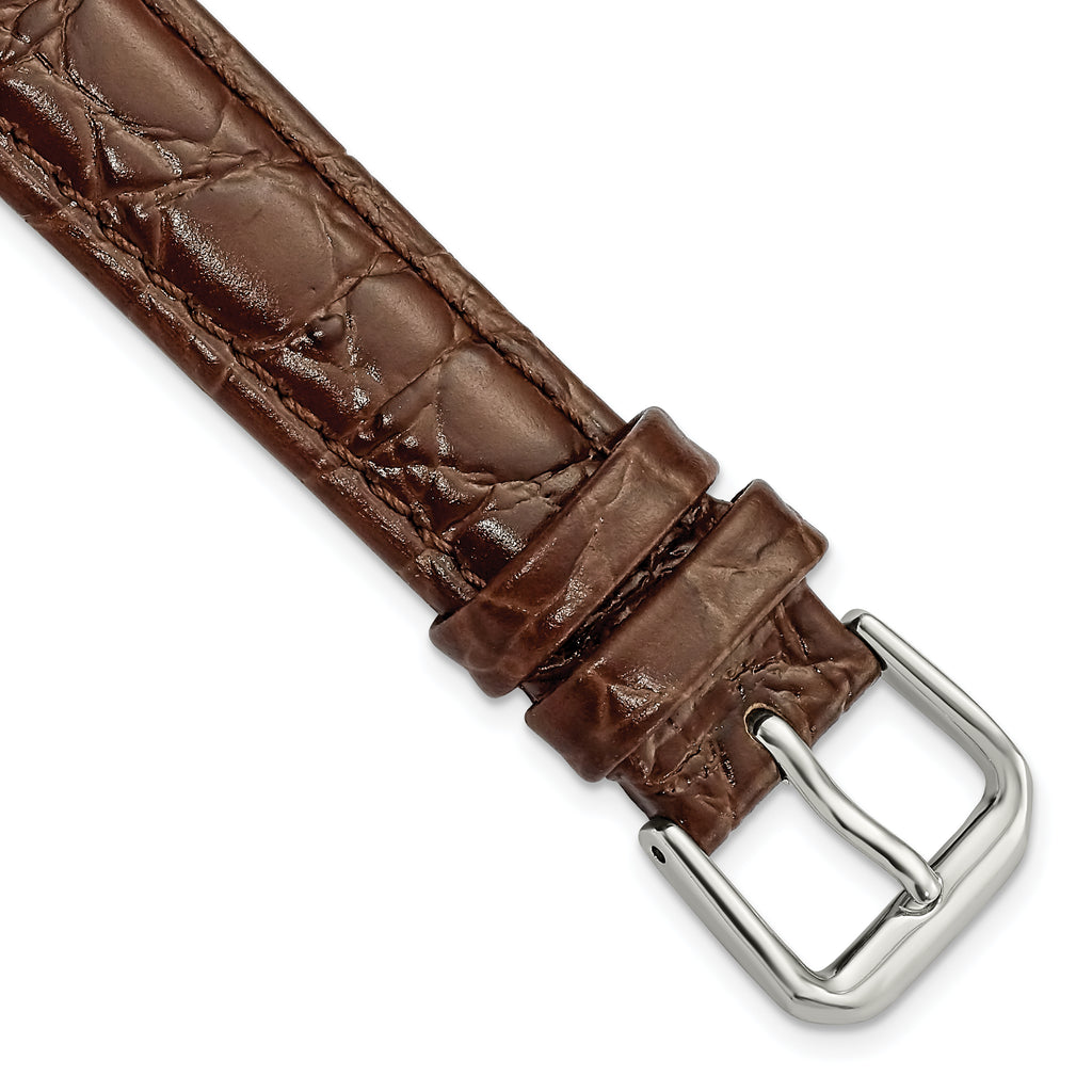 10mm Brown Alligator Grain Leather with Silver-tone Buckle 6.75 inch Watch Band