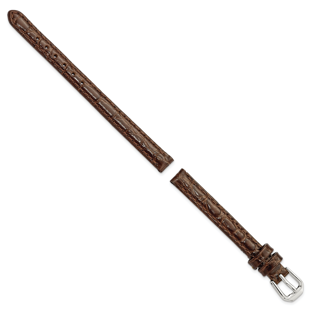 8mm Brown Alligator Grain Leather with Silver-tone Buckle 6.75 inch Watch Band
