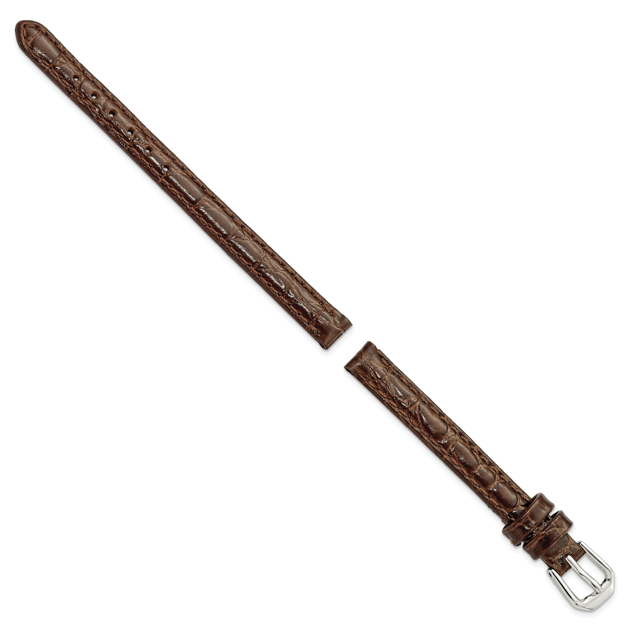 8mm Brown Alligator Grain Leather with Silver-tone Buckle 6.75 inch Watch Band