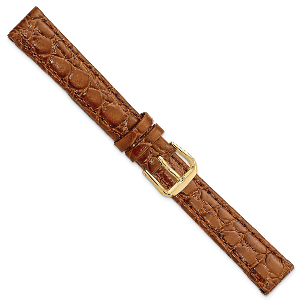 DeBeer 14mm Havana Alligator Grain Leather with Gold-tone Buckle 6.75 inch Watch Band