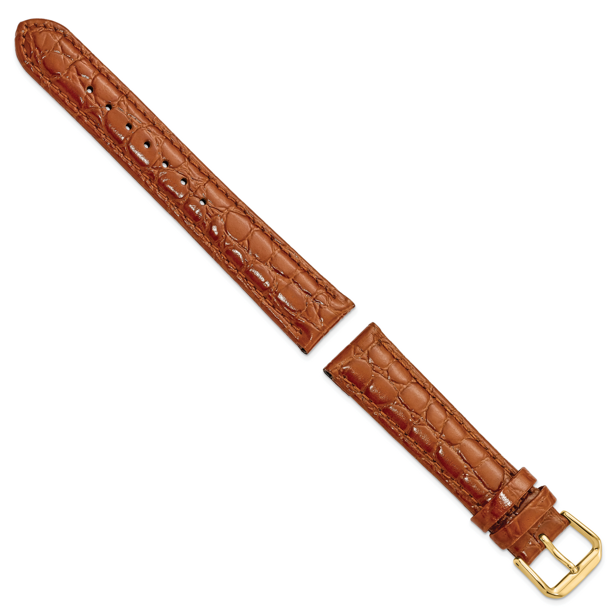 DeBeer 18mm Havana Alligator Grain Leather with Gold-tone Buckle 7.5 inch Watch Band