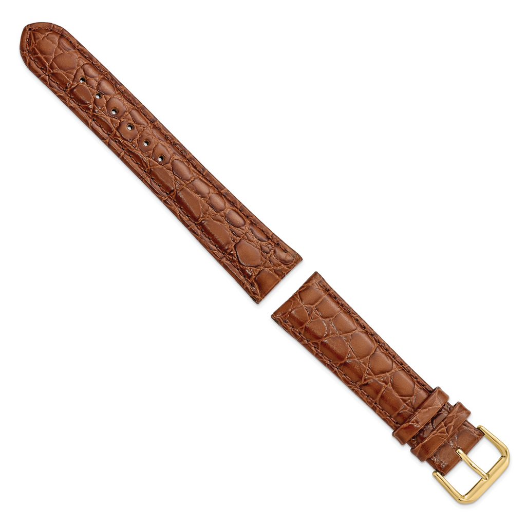 DeBeer 20mm Havana Alligator Grain Leather with Gold-tone Buckle 7.5 inch Watch Band