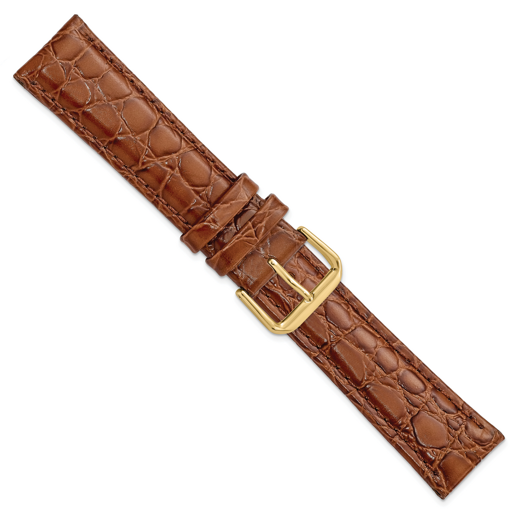 DeBeer 20mm Havana Alligator Grain Leather with Gold-tone Buckle 7.5 inch Watch Band