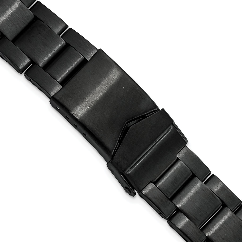 18-23mm Satin Black PVD-plated Stainless Steel Oyster-Style Solid Link with Deployment Buckle 6.75 inch Watch Band