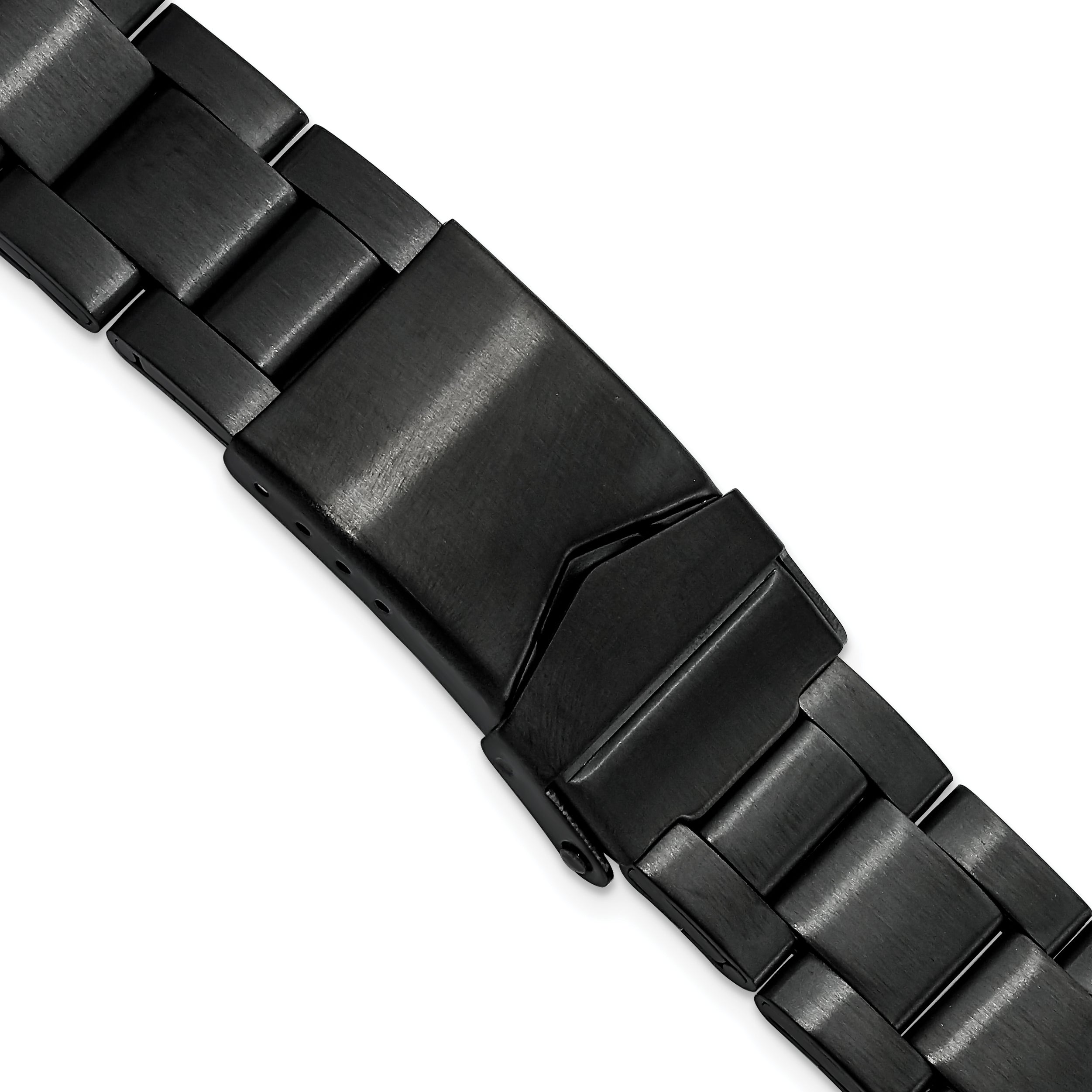 18-23mm Satin Black PVD-plated Stainless Steel Oyster-Style Solid Link with Deployment Buckle 6.75 inch Watch Band