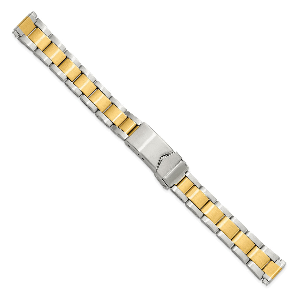 DeBeer 11-14mm Ladies Satin Two-tone Stainless Steel Oyster-Style with Deployment Buckle 6.75 inch Watch Band